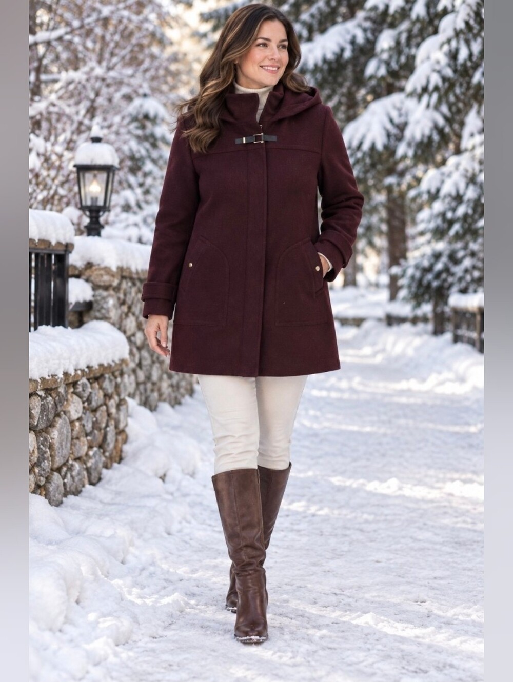 Womens Hooded Toggle Coat in Deep Burgundy Wool Blend size 10